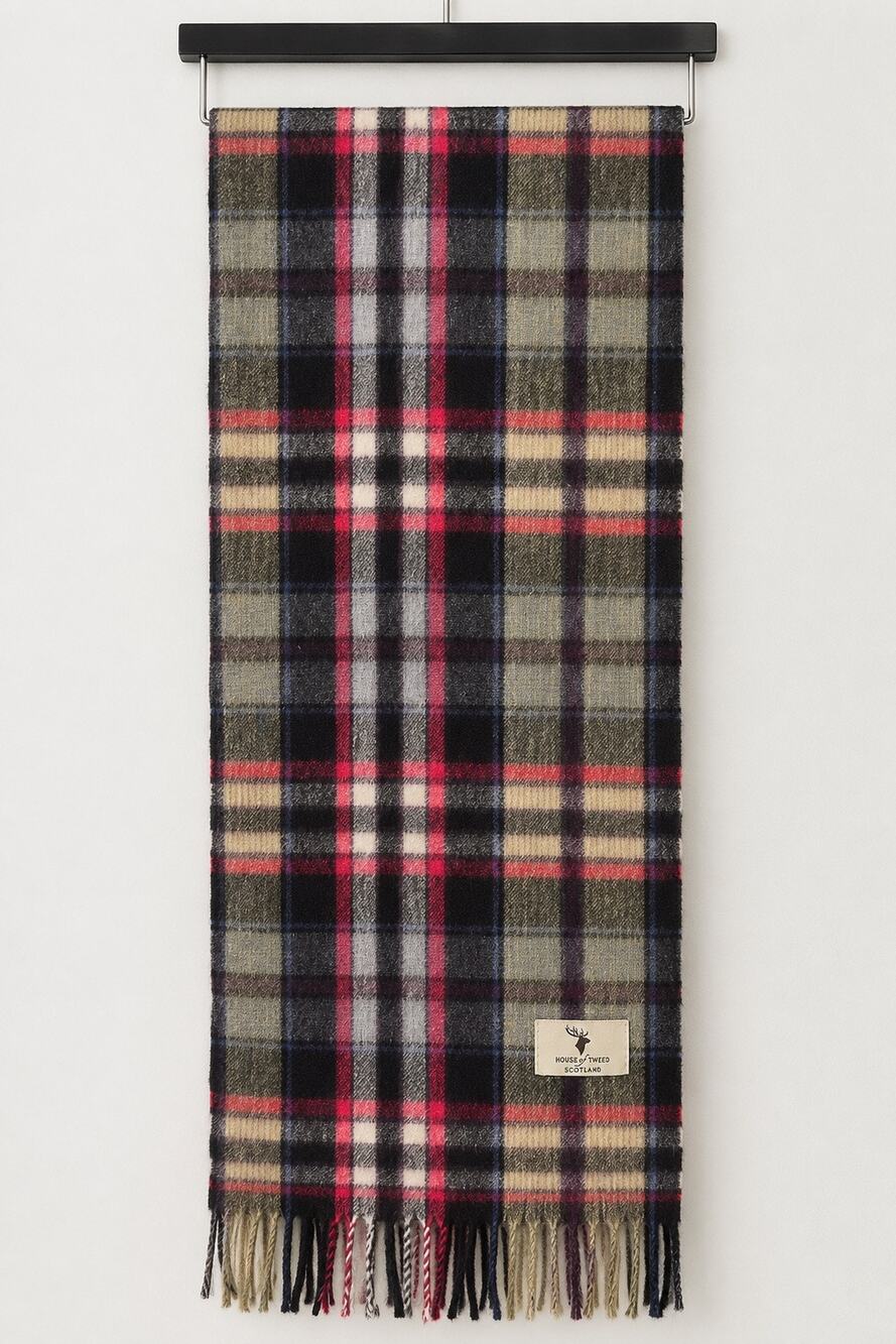House of Tweed Scotland Plaid Tartan Fringe Scarf Multicolor Wool Blend
